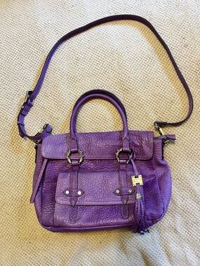 Aimee Kestenberg Purple Textured Leather Shoulder Bag Fringe Tassel
